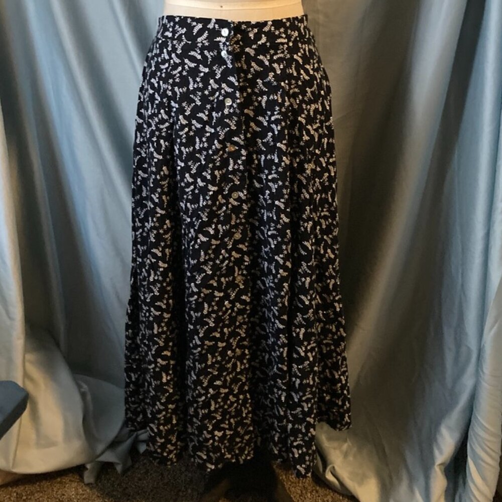 Kathie Lee Collection Black Floral Maxi Button Front Skirt Size M